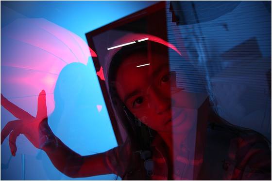 Portrait lit with colored gels